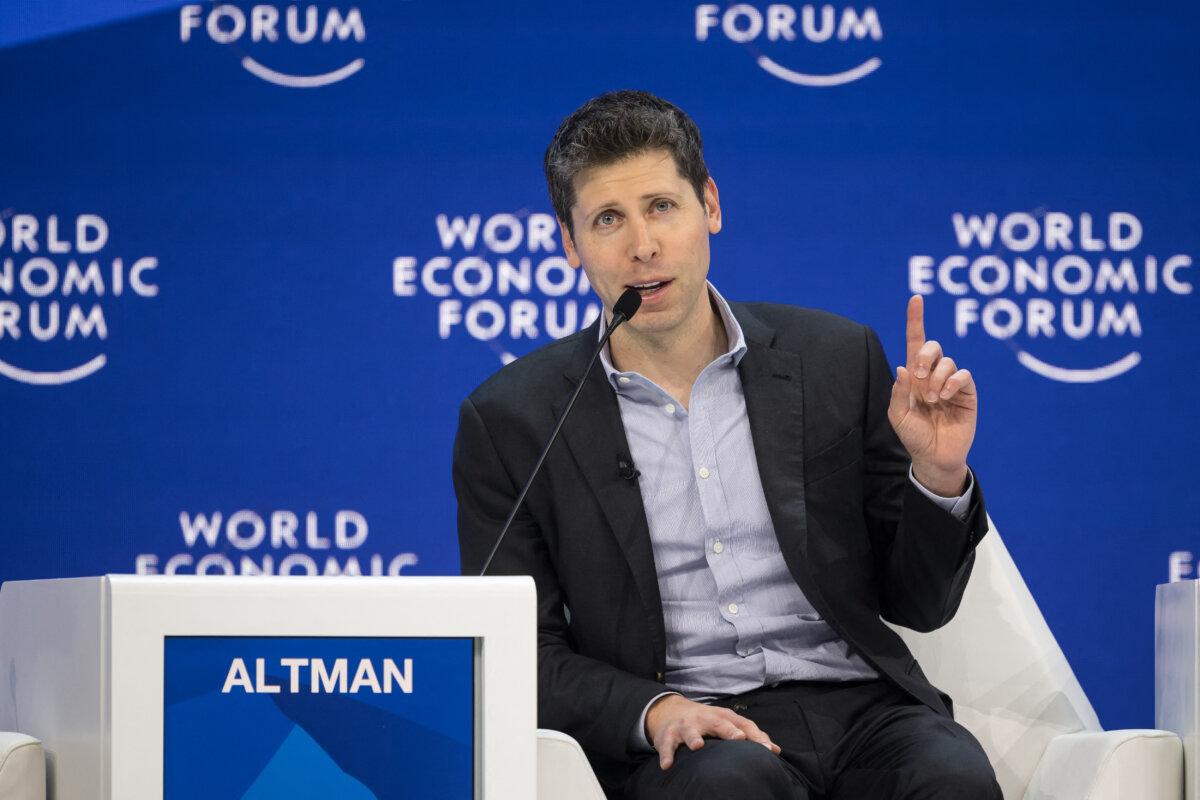 OpenAI CEO Sam Altman gestures during a session of the World Economic Forum meeting in Davos, Switzerland on Jan. 18, 2024. (Fabrice Coferini/AFP via Getty Images)