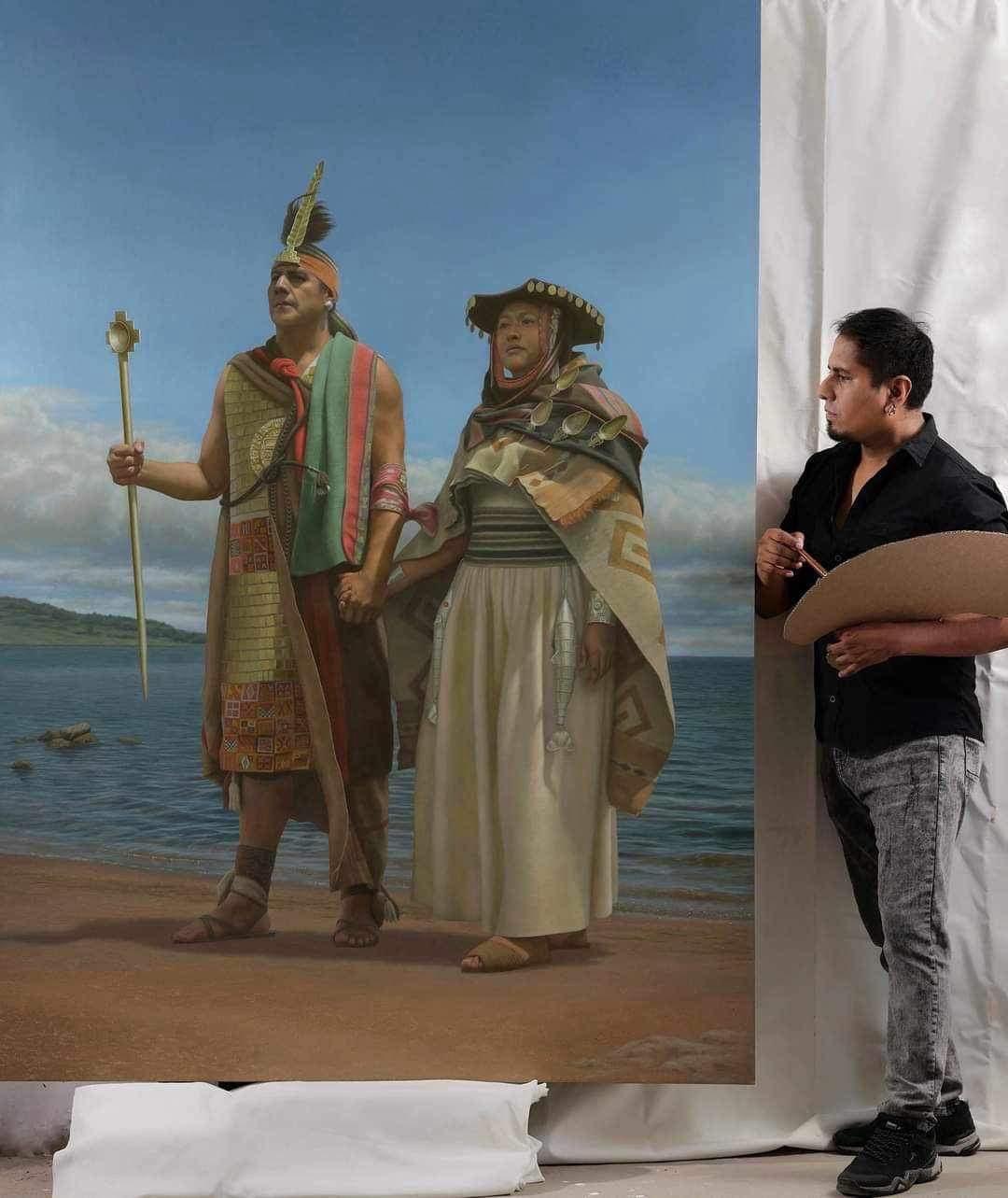 Peruvian artist Pablo José Roque Almanza with his work "Origin." (Courtesy of Pablo José Roque Almanza)
