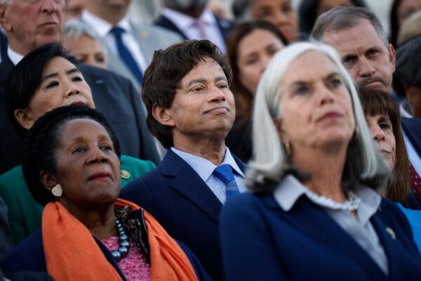(C) Rep. Shri Thanedar (D-Mich.) joins fellow House Democrats for a rally on the East Steps of the U.S. Capitol in Washington, D.C., on Oct. 13, 2023. (Chip Somodevilla/Getty Images)