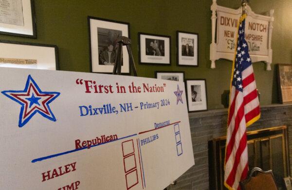 Volunteers prepare for New Hampshire caucus voting events in Dixville Notch, New Hampshire, on Jan. 22, 2024. (John Fredricks/The Epoch Times)