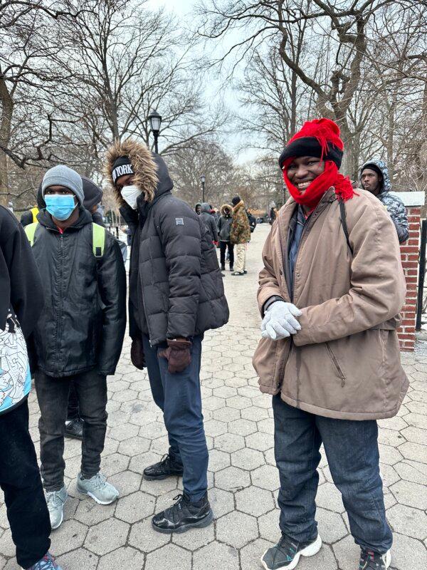 Illegal immigrants from Senegal, Guinea, and Mauritania, Africa at Tompkins Square Park, on Jan. 22, 2024. (Juliette Fairley)