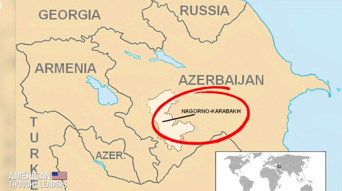 The map shows the location of Nagorno-Karabakh. (Screenshot/Epoch TV)