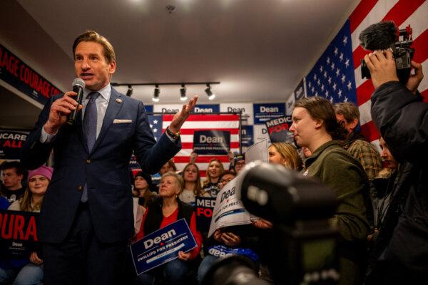Democratic challenger U.S. Rep. Dean Phillips speaks to supporters during a campaign rally in Manchester, New Hampshire, on January 22, 2024. (Brandon Bell/Getty Images)