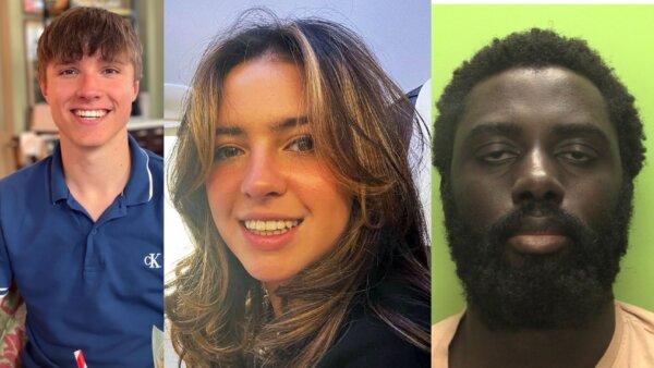 Barnaby Webber (L) and Grace O'Malley-Kumar (C) were both stabbed to death by paranoid schizophrenic Valdo Calocane (R), in Nottingham, England, on June 13, 2023. (PA)