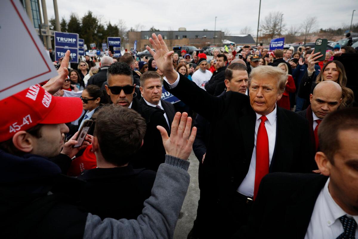 Republican presidential candidate, former U.S. President Donald Trump visits a polling site at Londonderry High School on primary day, on January 23, 2024 in Londonderry, New Hampshire. (Chip Somodevilla/Getty Images)