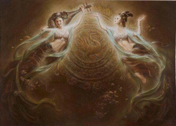 “Flying Apsaras in the Golden Age” by Hao Zeng of China. Oil on Canvas; 45 inches by 63 inches. (NTD International Figure Painting Competition)