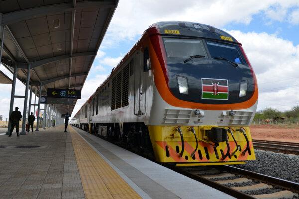 One of Kenya's standard gauge locomotives on a Chinese-built railway between Mombasa and the nation's capital city of Nairobi on May 31, 2017. (TONY KARUMBA/AFP via Getty Images)