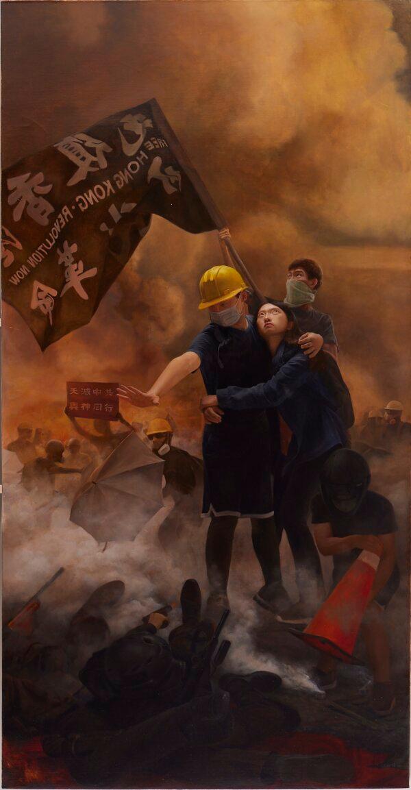 “Choosing Conscience Amid Political Unrest” by Shi-Ju Chiang. Oil on canvas; 102 1/8 inches by 53 1/8 inches. (NTD International Figure Painting Competition)