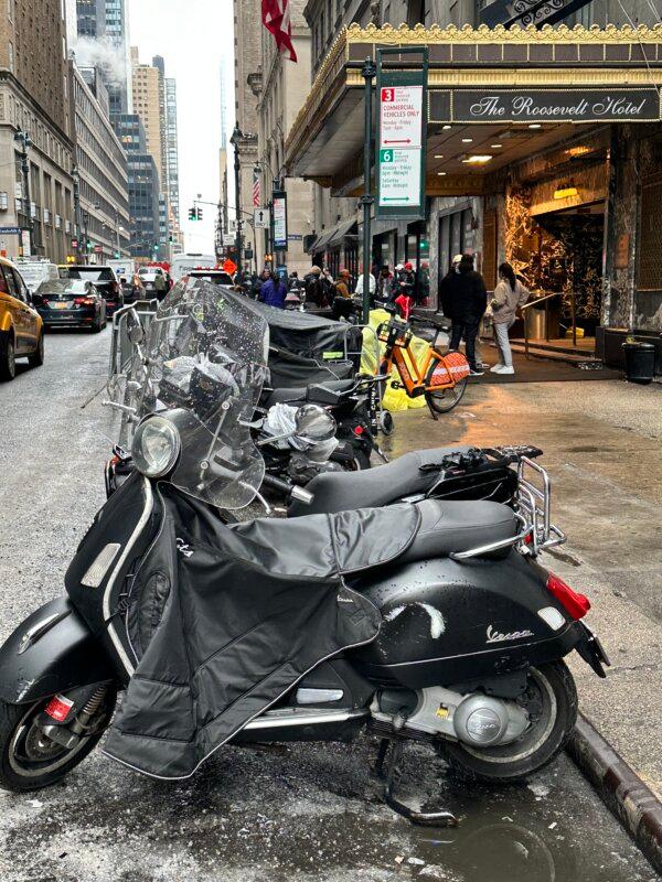Mopeds parked in front of the Roosevelt Hotel allegedly belong to illegal migrants (Juliette Fairley)