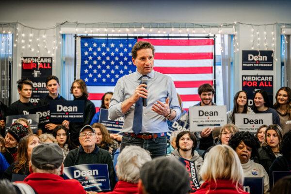 Democratic challenger U.S. Rep. Dean Phillips speaks to supporters during a campaign rally on January 20, 2024 in Nashua, New Hampshire. (Brandon Bell/Getty Images)