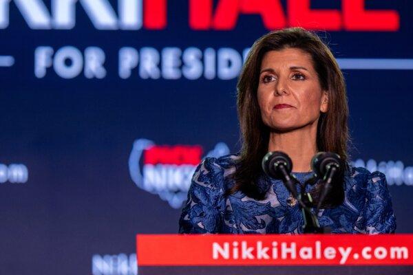 Republican presidential candidate Nikki Haley delivers remarks during her primary rally at the Grappone Conference Center in Concord, New Hampshire, on Jan. 23, 2024. (Brandon Bell/Getty Images)
