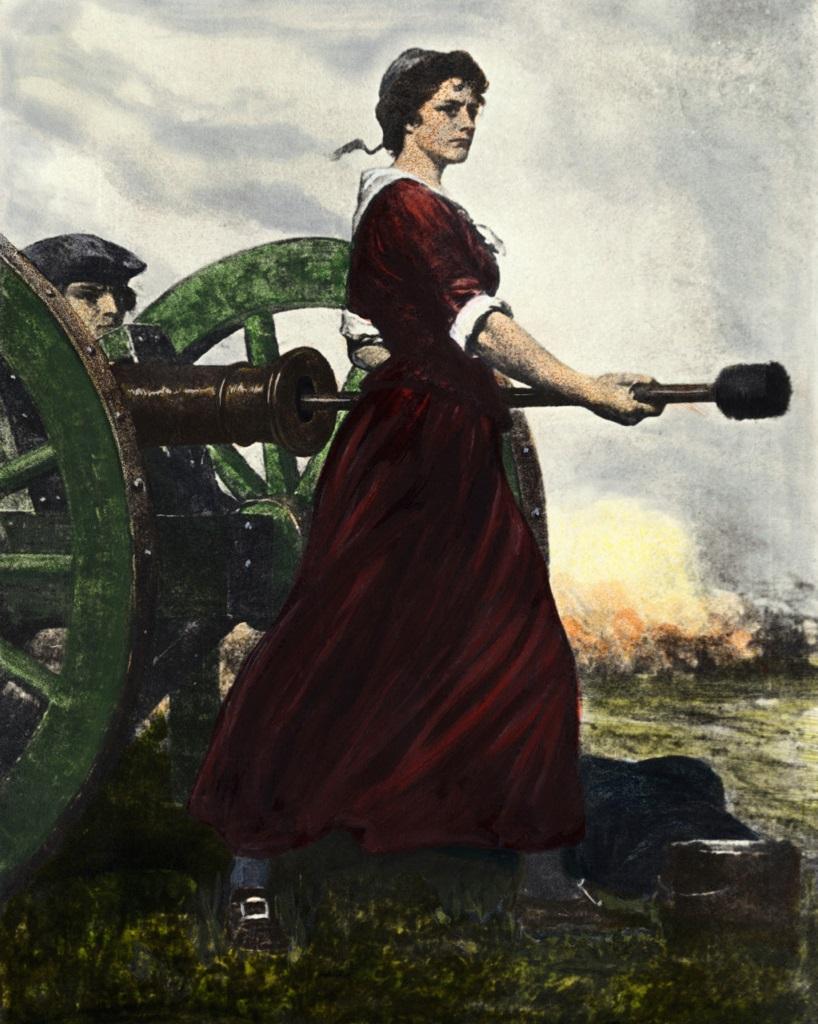 An artistic depiction of Mary "Molly Pitcher" Ludwig Hayes, who manned cannons and fought beside her husband William Hayes in the Battle of Monmouth. (Public Domain)