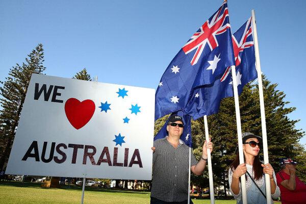 People show their support during the Reclaim Australia Day Rally at the Esplanade in Fremantle, Australia, on Jan. 26, 2017. (Paul Kane/Getty Images)
