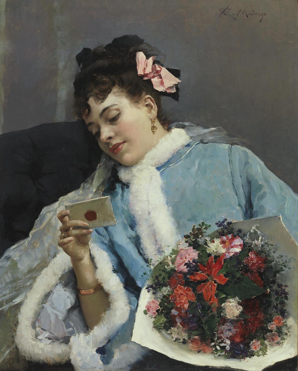 "Birthday Greeting," circa 1880, by Raimundo de Madrazo y Garreta. Oil on canvas. Prado Museum, Madrid. (Public Domain)