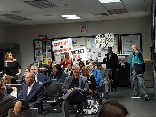 Parents and community members attend at Irvine Unified School District Board meeting in Irvine, Calif., on Jan. 23, 2024. (Courtesy of Brenda Lebsack)