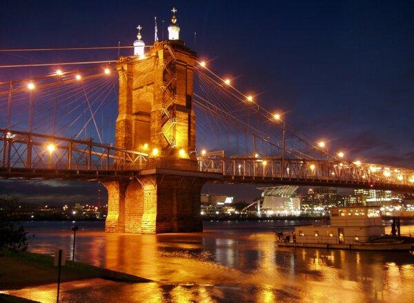 The Roebling Suspension Bridge, so named after John A. Roebling, engineer. (Public Domain)
