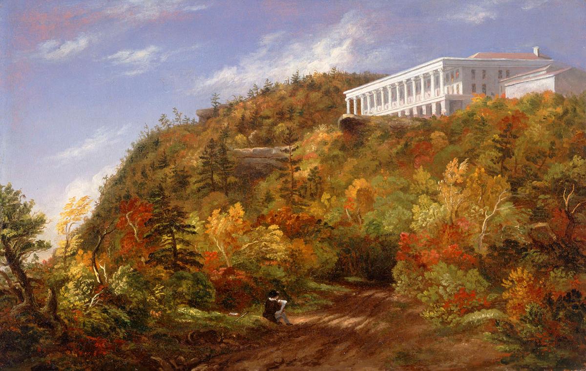 "A View of the Catskill Mountain House," 1848, by Sarah Cole. Oil on canvas; 15 1/3 inches by 23 3/8 inches. Albany Institute of History & Art, New York. (Public Domain)