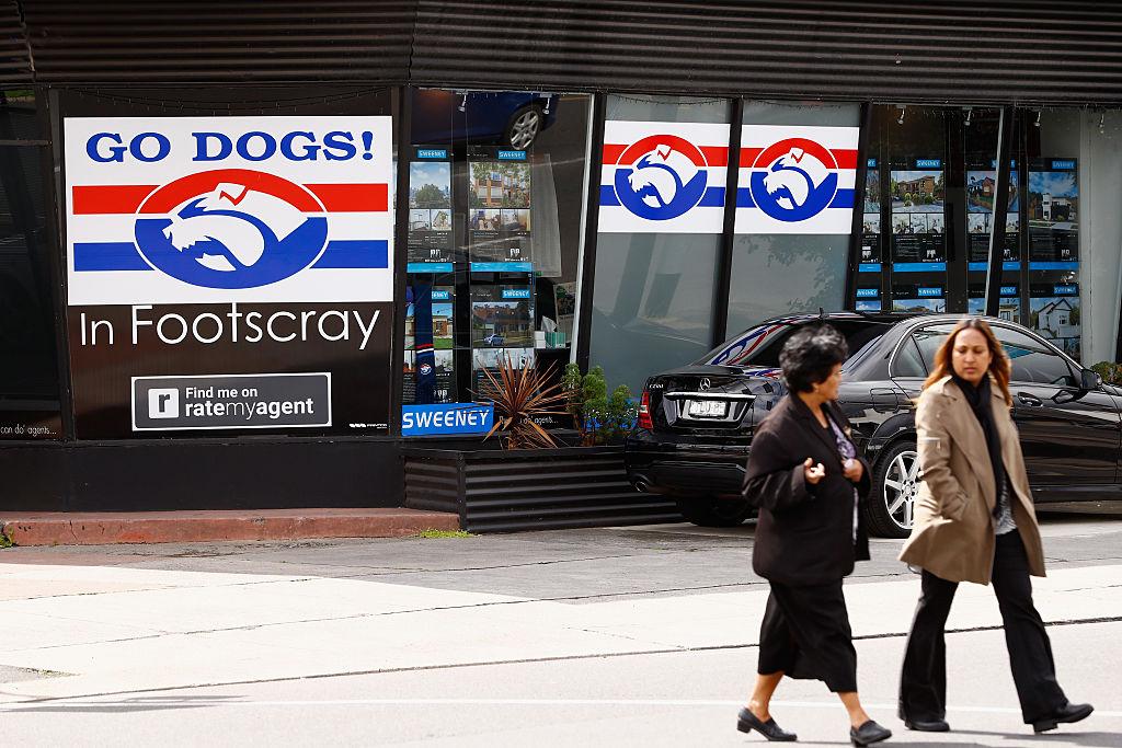 A real estate office displays Western Bulldogs posters in Footscray, in Melbourne, Australia on Sept. 27, 2016. (Darrian Traynor/Getty Images)