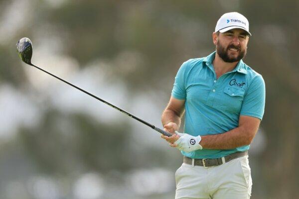 Stephan Jaeger of Germany plays his shot from the second tee during the Farmers Insurance Open at Torrey Pines North Course in La Jolla, Calif., on January 25, 2024. (Sean M. Haffey/Getty Images)