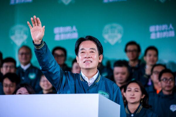 Taiwan's Vice President and president-elect from the Democratic Progressive Party Lai Ching-te speaks to supporters at a rally at the party's headquarters in Taipei, Taiwan on January 13, 2024. (Annabelle Chih/Getty Image)