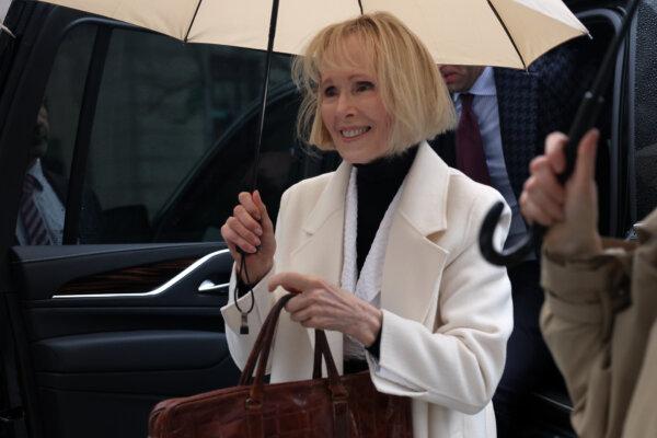 E. Jean Carroll arrives at Manhattan federal court in New York as her defamation suit against Donald Trump continues on Jan. 26, 2024, in New York City. (Spencer Platt/Getty Images)