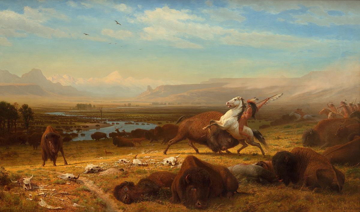 With buffalo on the verge of extinction due to western expansion, Bierstadt “masterfully conceived fiction that addressed contemporary issues." “The Last of the Buffalo,” 1888, by Albert Bierstadt. Oil on canvas; 71 inches by 118.75 inches. National Gallery of Art, Washington. (Public Domain)