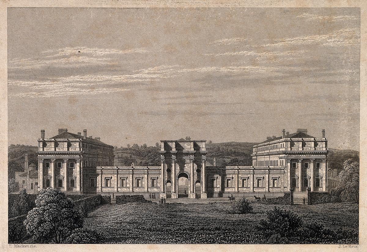 A line engraving of the Oxford University printing house, 1833, by J. Le Keux after F. Mackenzie. (<a href="https://commons.wikimedia.org/wiki/File:Oxford_University_Press,_Walton_Street,_Oxford_Wellcome_V0014219.jpg">Wellcome Images</a>/<a href="https://creativecommons.org/licenses/by/4.0/deed.en">CC BY 4.0 DEED</a>)