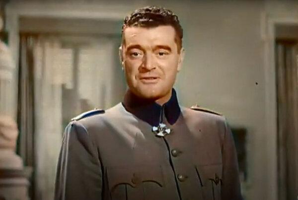 Col. Galcon (Jack Hawkins), in Vosnia in “The Great Manhunt” (British Lion Films)
