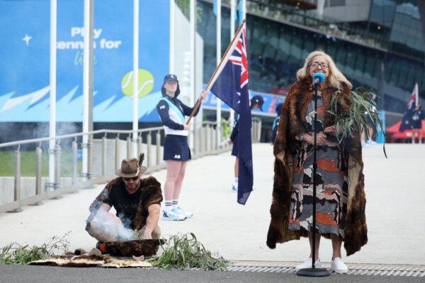Aunty Joy Murphy speaks at the Welcome To Country for the Trophy arrival ceremony during day one of the 2024 Australian Open at Melbourne Park on Jan. 14, 2024. (Daniel Pockett/Getty Images)