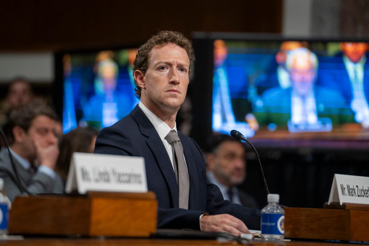 Meta Founder and CEO Mark Zuckerberg testifies before the Senate Judiciary Committee in Washington on Jan. 31, 2024. (Madalina Vasiliu/The Epoch Times)