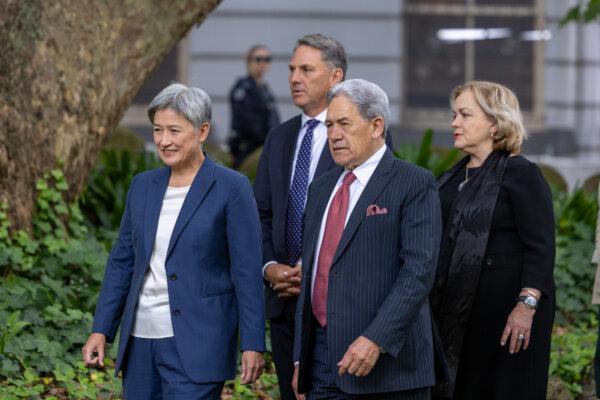 (L to R) Australian Foreign Minister Penny Wong, Australian Defence Minister Richard Marles, New Zealand Foreign Minister Winston Peters, and New Zealand Defence Minister Judith Collins attend ANZMIN 2024 in Melbourne, Australia. (Sarah Hodges/Department of Foreign Affairs and Trade)