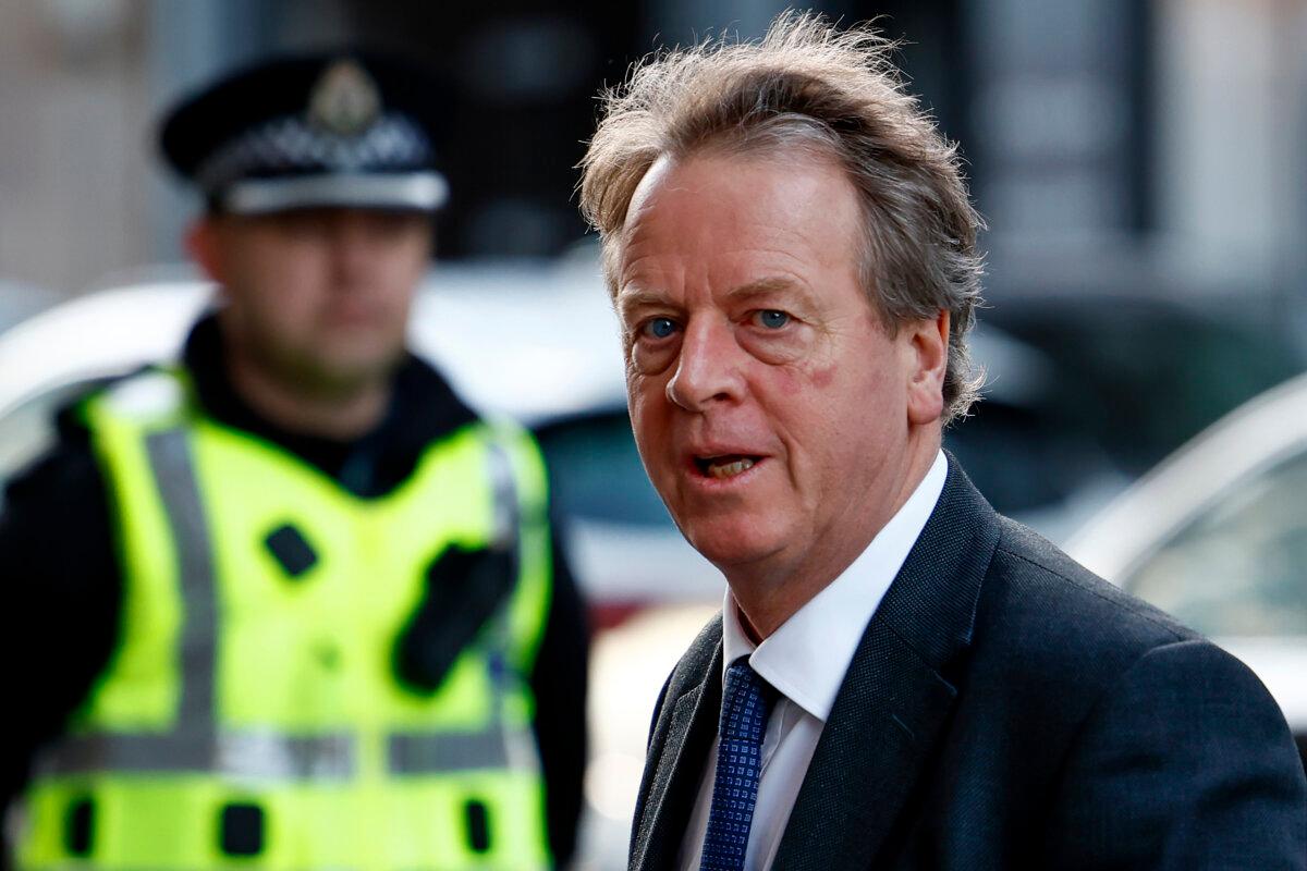Alister Jack, secretary of state for Scotland of the UK, arrives at the UK COVID Inquiry at the Edinburgh International Conference Centre in Scotland on Feb. 1, 2024. (Jeff J Mitchell/Getty Images)