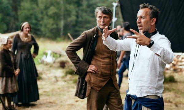 Mads Mikkelsen (C) and director Nikolaj Arcel on the set of "The Promised Land." (Magnolia Pictures)