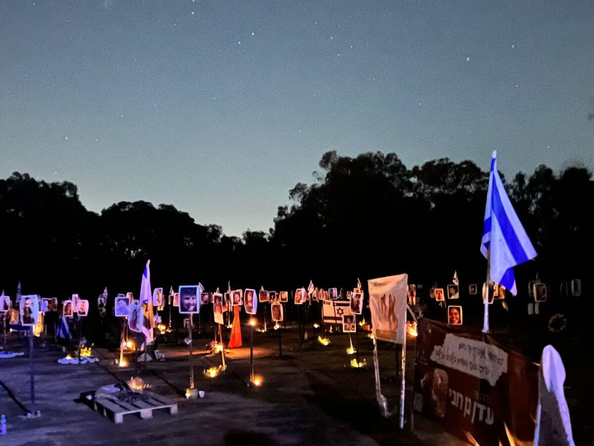 A memorial to murder victims and hostages kidnapped by Hamas from the Nova music festival in the Oct. 7 attack. (Courtesy of Cheryl Dorchinsky.)