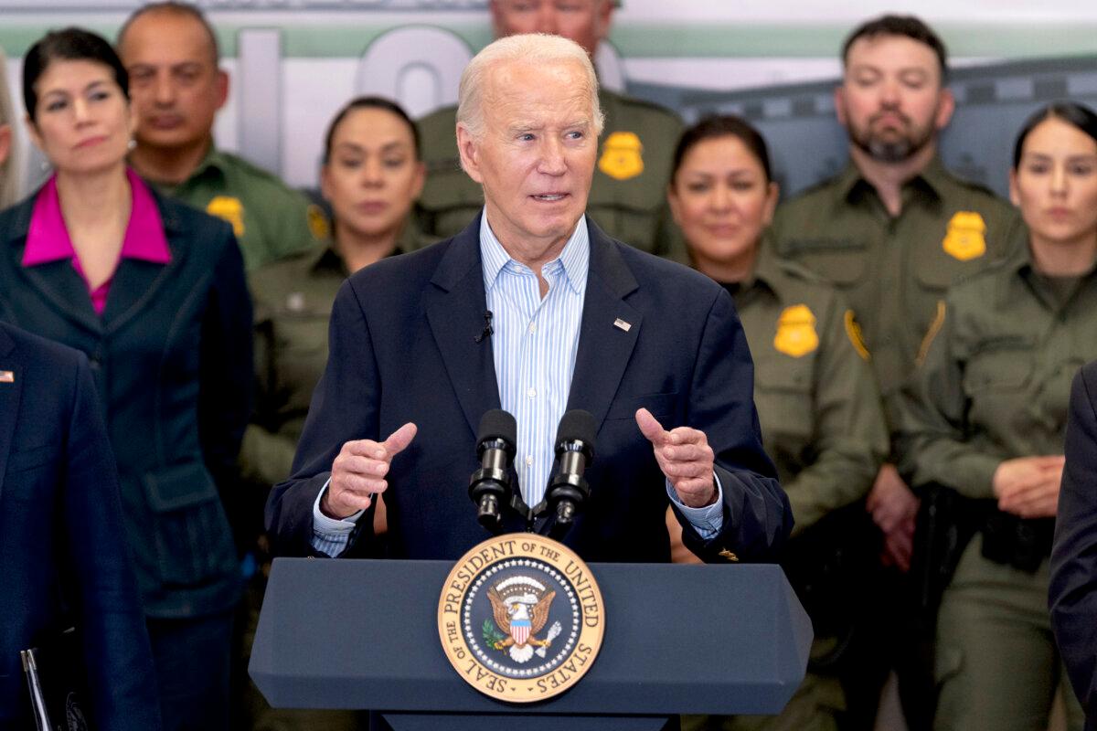 President Joe Biden delivers remarks about immigration and border security at the Brownsville Station in Olmito, Texas, on Feb. 29, 2024. (Cheney Orr/Getty Images)