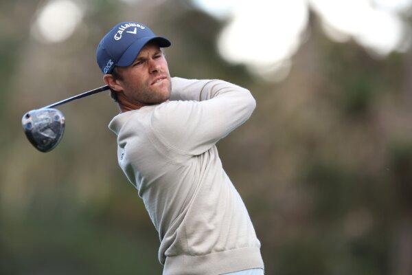 Thomas Detry of Belgium plays his shot from the 17th tee during the first round of the Pebble Beach Pro-Am at Spyglass Hill Golf Course in Pebble Beach, Calif., on Feb. 1, 2024. (Christian Petersen/Getty Images)