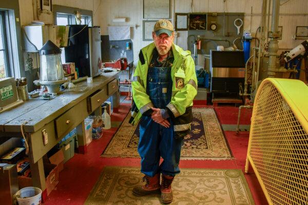 Innkeeper Dre Elmore prepares to demonstrate the vintage foghorn at the East Brother Light Station B&B. (Christopher Reynolds/Los Angeles Times/TNS)
