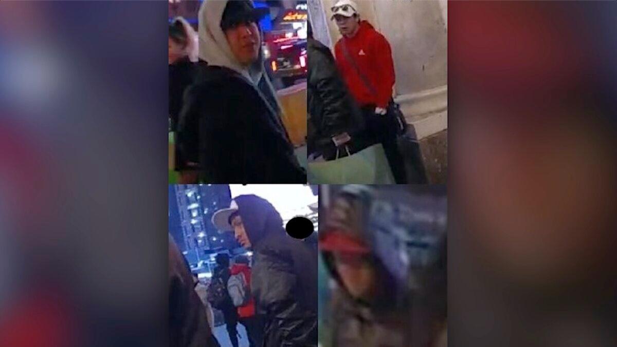 Four suspects who allegedly assaulted two police officers in New York, on Jan. 27, 2024. (NYPD)