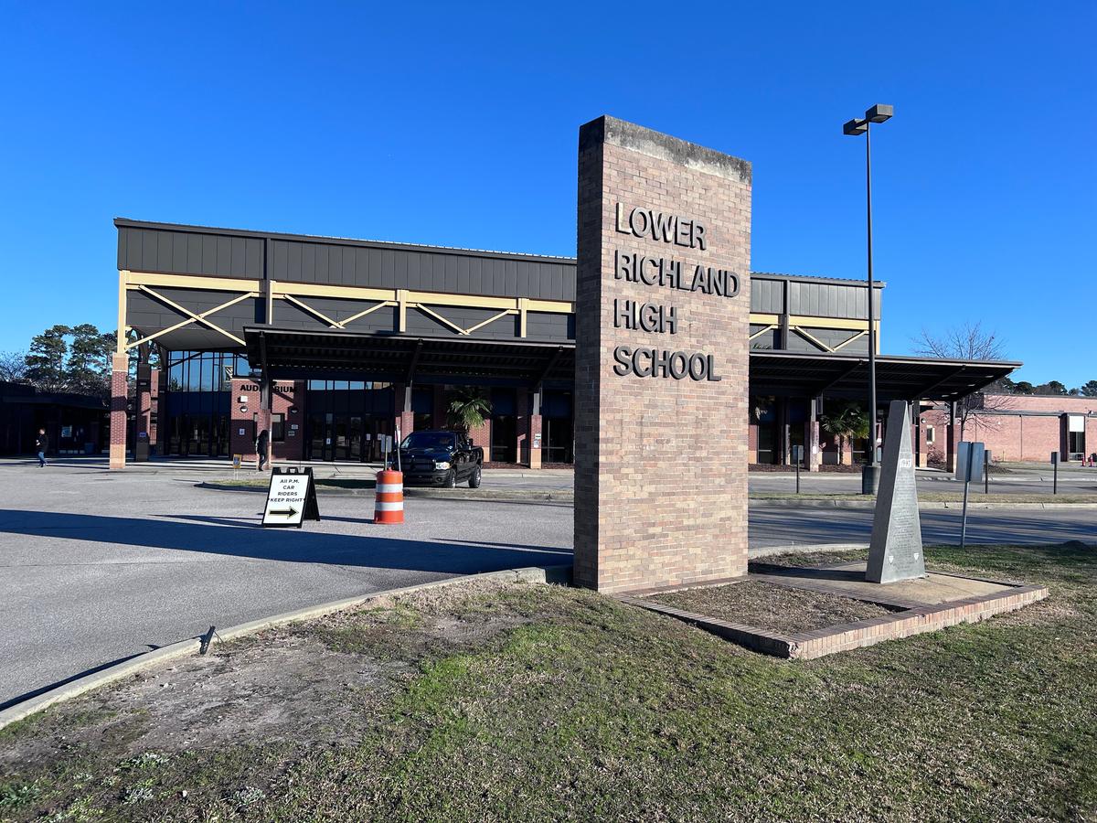 Lower Richmond High School in Hopkins, S.C., was the polling site for three precincts in the Democratic presidential primary on Feb. 3, 2024. (Lawrence Wilson/The Epoch Times)
