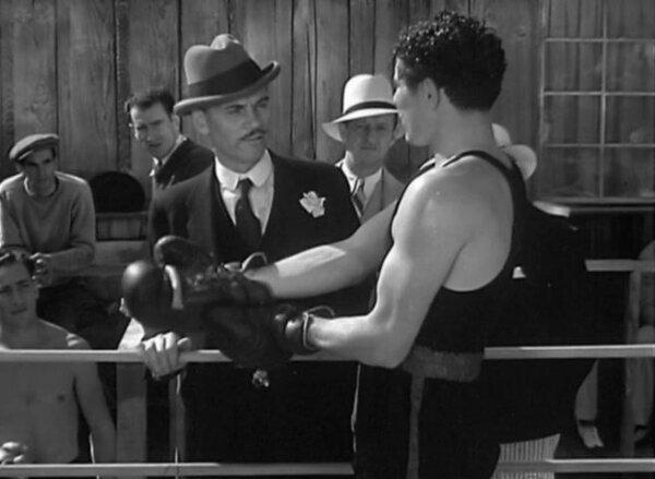 The Professor (Walter Huston, L) and Steve Morgan (Max Baer), in "The Prizefighter and the Lady." (MGM)