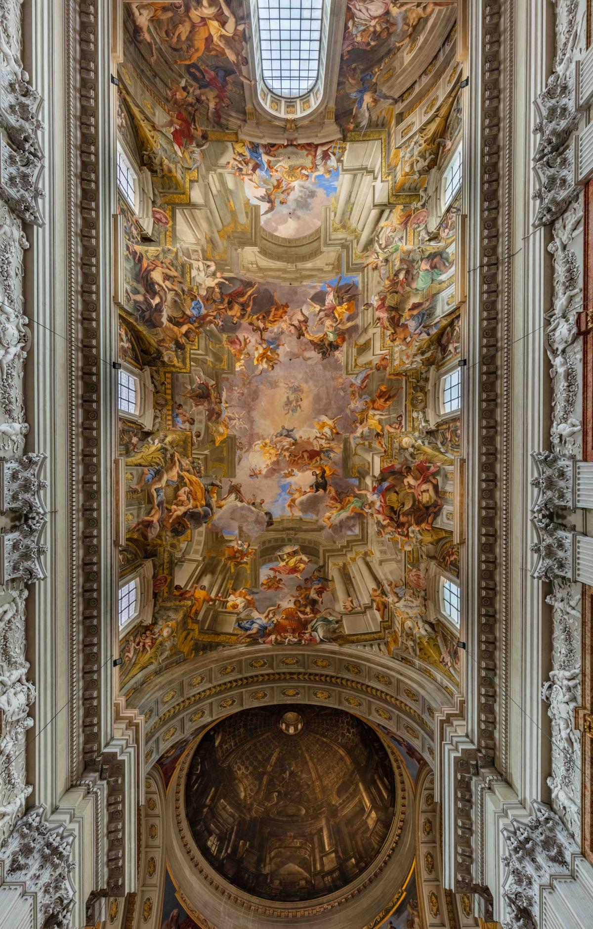“Triumph of Sant'Ignazio," by Andrea Pozzo, in the Church of St. Ignatius of Loyola. (<a href="https://en.wikipedia.org/wiki/File:Iglesia_de_San_Ignacio_de_Loyola,_Roma,_Italia,_2022-09-15,_DD_27-29_HDR.jpg">Diego Delso</a>, delso.photo, License CC-BY-SA)