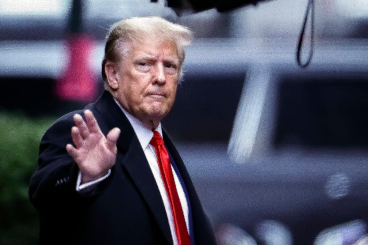 Former President Donald Trump leaves Trump Tower for Manhattan federal court to attend his defamation trial in New York on Jan. 26, 2024. (Charly Triballeau / AFP via Getty Images)