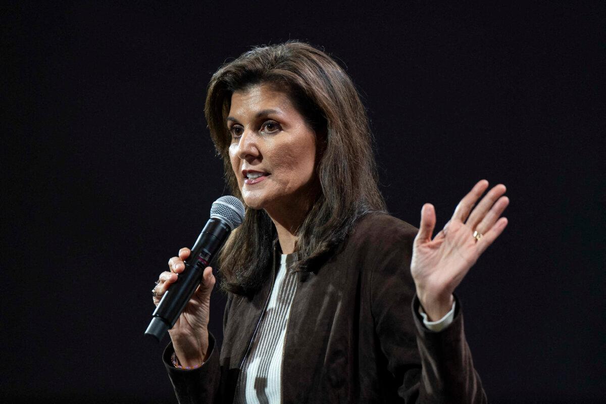 Republican presidential candidate and former U.S. Ambassador to the U.N. Nikki Haley speaks at a rally at the Etherredge Center in Aiken, S.C., on Feb. 5, 2024. (Allison Joyce/AFP via Getty Images)