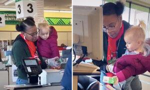 VIDEO: Supermarket Worker Helps Mom by Picking Up Crying Toddler and Scanning Items With Her