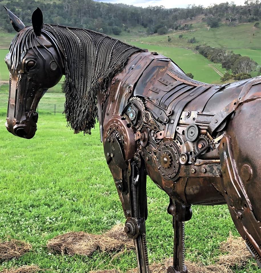 The mane of this horse is made from the steel cable from an old elevator and bike chains, says the artist. (Courtesy of <a href="https://www.instagram.com/sloanesculpture/">Matt Sloane</a>)