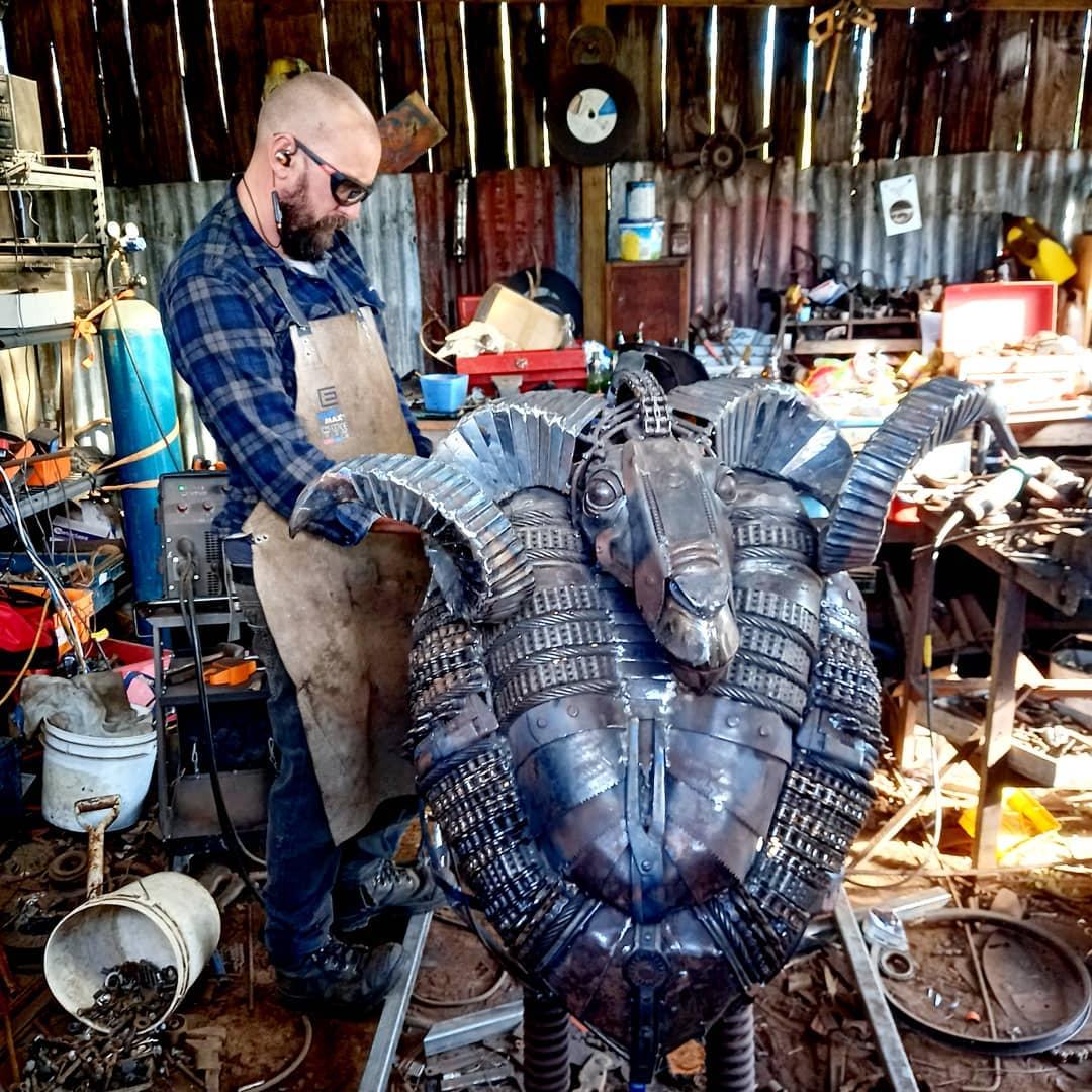Mr. Sloane in his workshop creating a sculpture of a merino ram. (Courtesy of <a href="https://www.instagram.com/sloanesculpture/">Matt Sloane</a>)