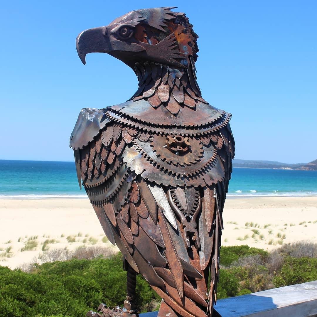 Another wedge-tailed eagle made solely from recycled steel. The artwork stands at 80 cm (2.6 feet) tall and measures 120 cm (3.9 feet) from head to tail. (Courtesy of <a href="https://www.instagram.com/sloanesculpture/">Matt Sloane</a>)