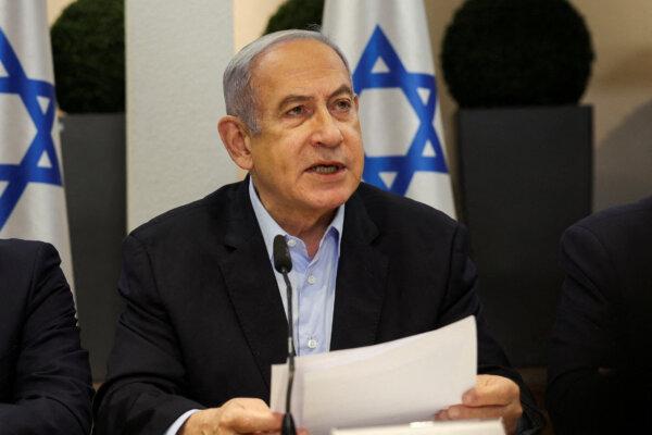 Israeli Prime Minister Benjamin Netanyahu speaks during the weekly cabinet meeting at the Defence Ministry in Tel Aviv, Israel, on Jan. 7, 2024. (Ronen Zvulun/Reuters)