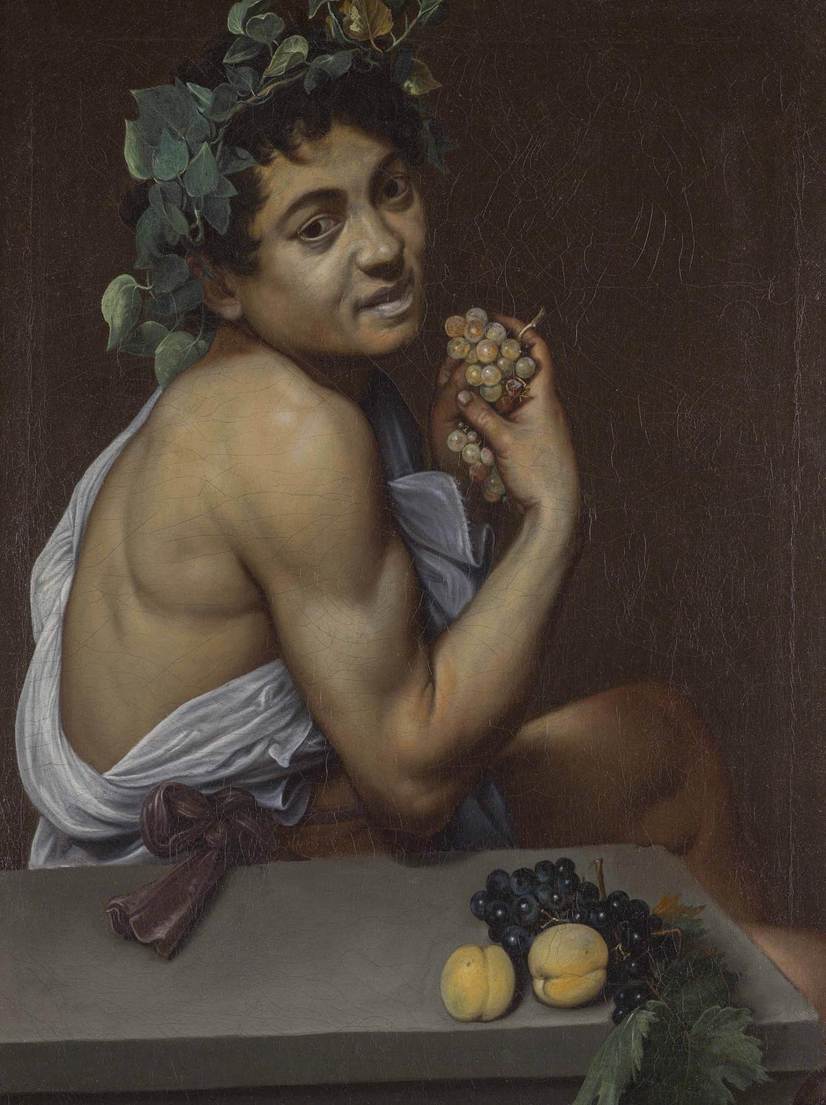 "Self-portrait in the guise of Bacchus or “Sick Bacchus,” 1593, by Caravaggio. Oil on canvas. Borghese Gallery, Rome. (Public Domain)