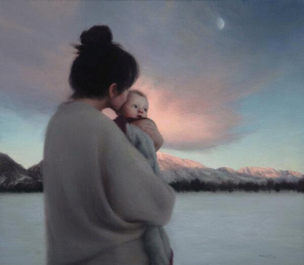 John Darley depicts his second son Jude's first encounter with snow in his painting “First snow.” Oil on linen; 16 inches by 18 inches. (Courtesy of John Darley)